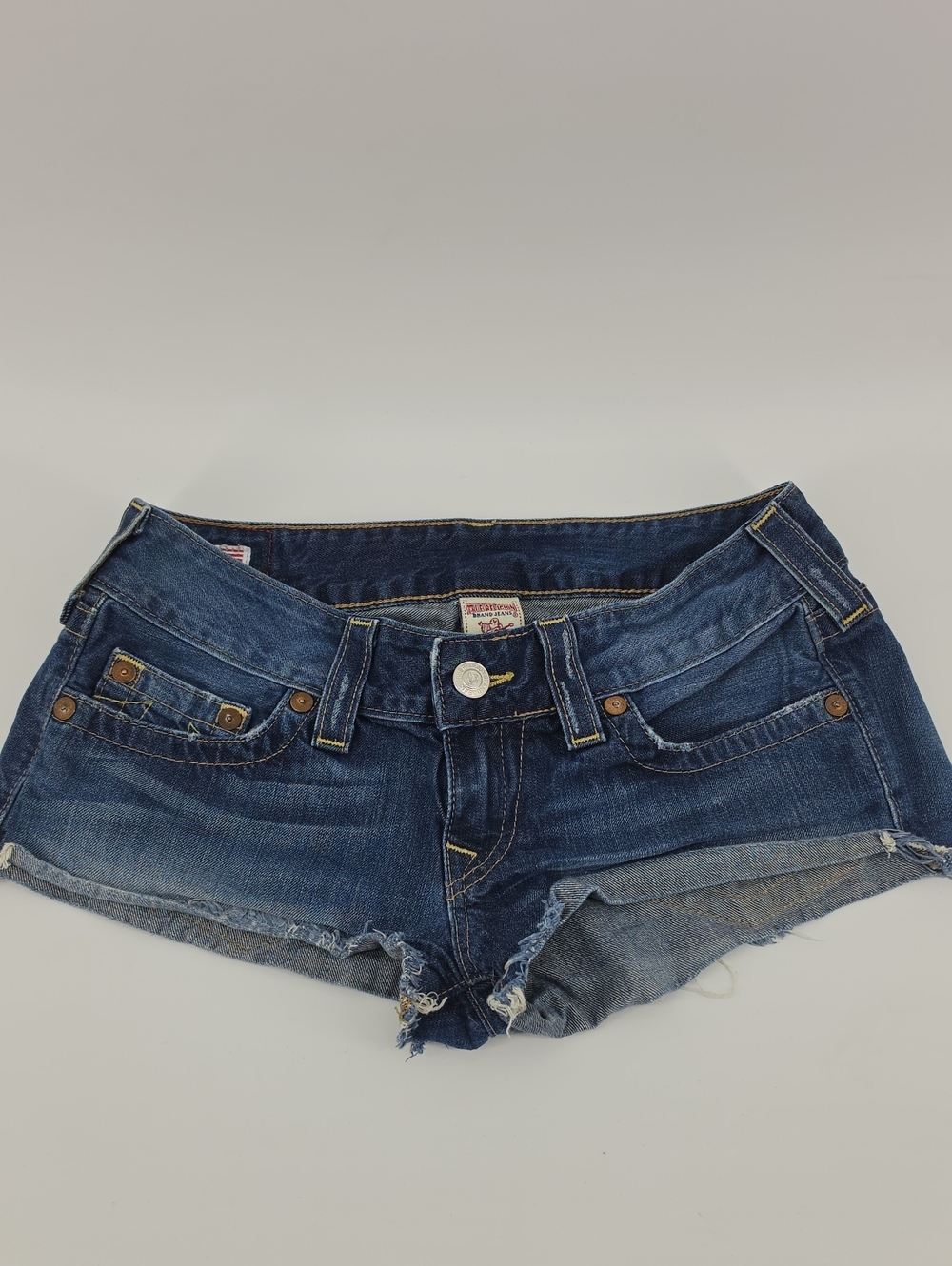 True Religion Dark Blue Distressed Denim Cutoff Shorts
